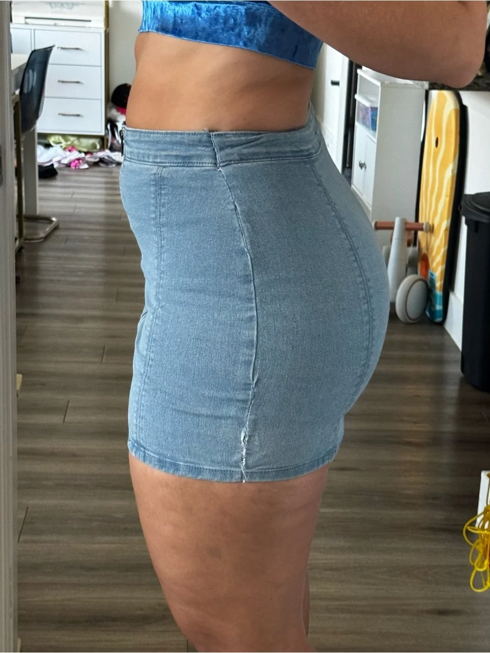 Forever 21 Blue Denim Front-Zip Mini Skirt